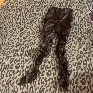 Brown Ruched Leather Pants